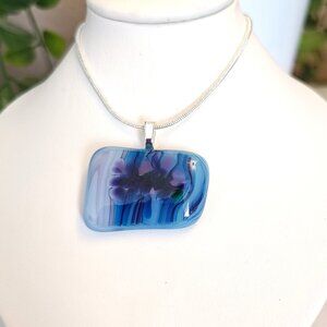 OOAK blue, purple & violet pendant necklace, Handmade art glass jewelry for her
